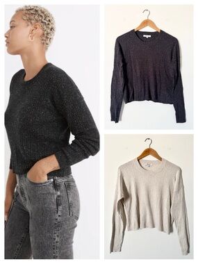 Madewell Donegal Lawson Crop Pullover Sweater Bundle Black Ivory Size M NWOT